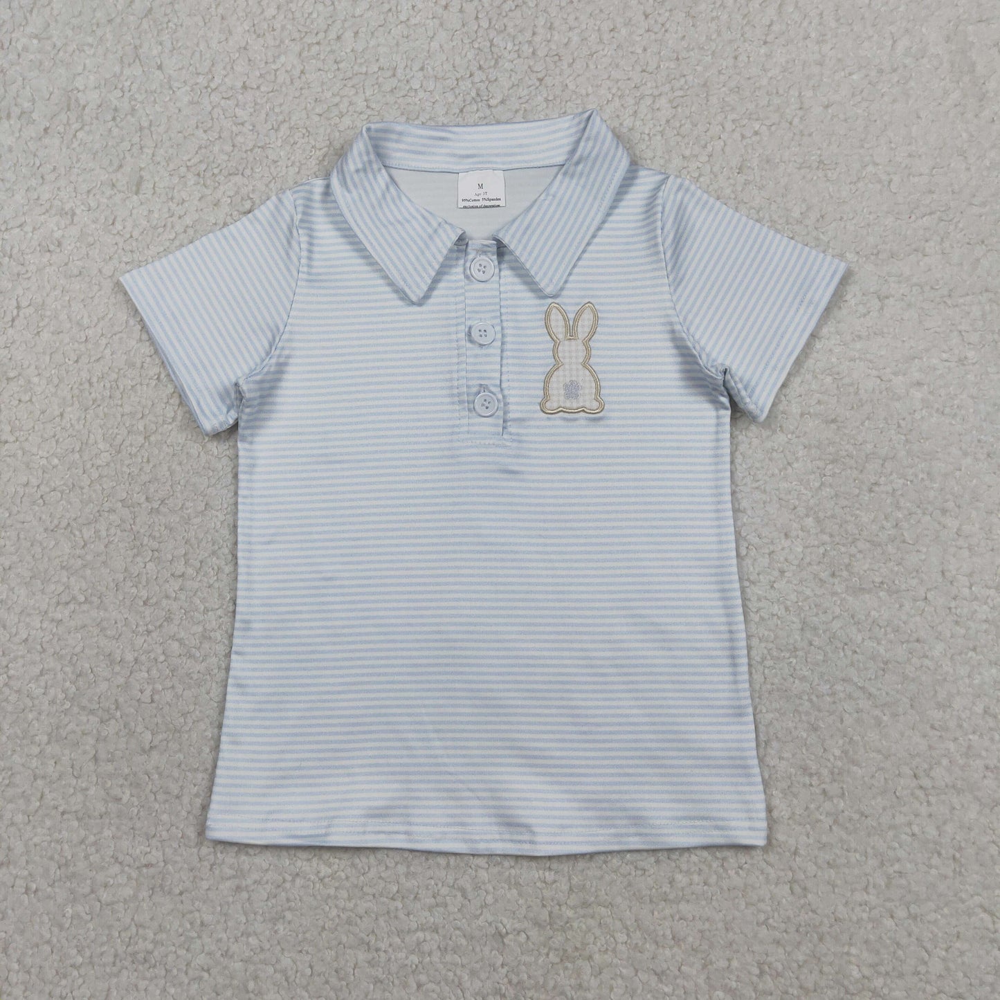 BT1708 Embroidered Easter Bunny Blue Stripe Polo Short Sleeve Boys Top 202603 RTS