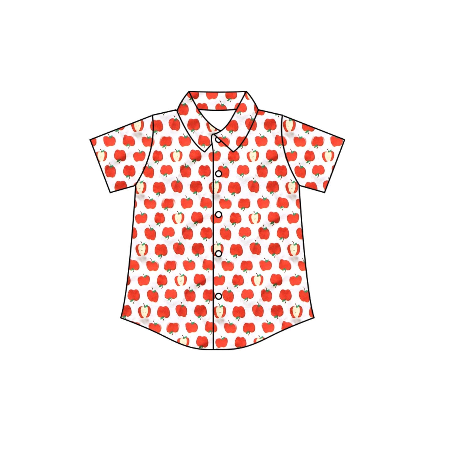 MOQ 5 PCS preorder BT1709 Back to School Apple White Polo Buttons Short Sleeve Boys Top 202601