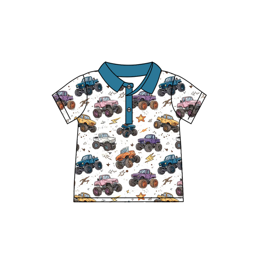 MOQ 5 PCS preorder BT1715 Monster Jam Blue White Polo Short Sleeve Boys Top 202601