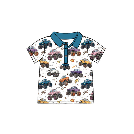 MOQ 5 PCS preorder BT1715 Monster Jam Blue White Polo Short Sleeve Boys Top 202601