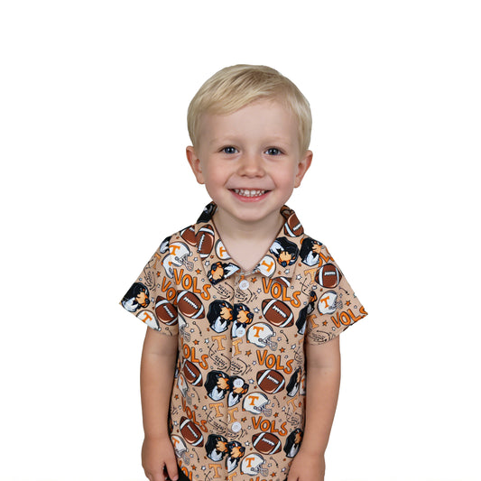 BT1717 GO TEAM Vols Puppy Football Khaki Polo Buttons Short Sleeve Boys Top 202603 RTS