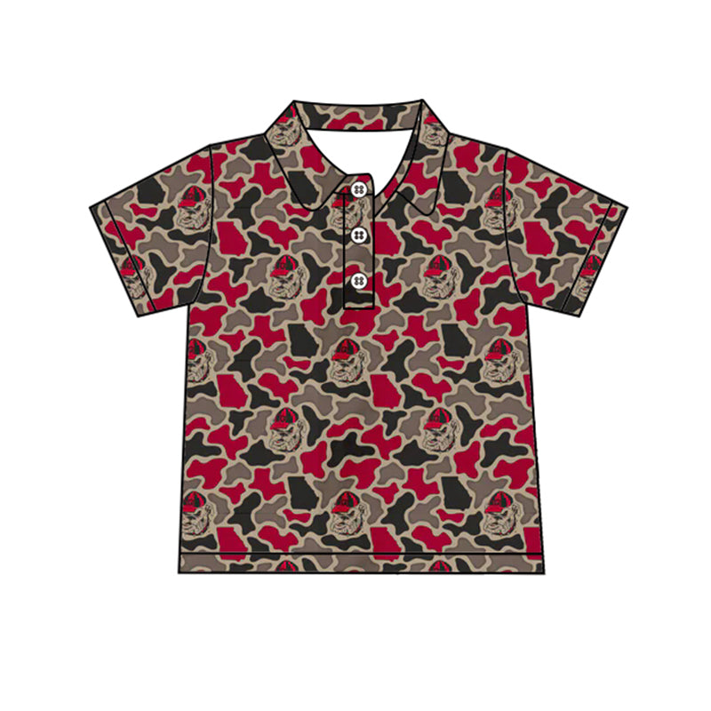 NO MOQ Preorder BT1718 Adult Male GO TEAM Bulldog Grey Red Camouflage Polo Buttons Short Sleeve Top 202601