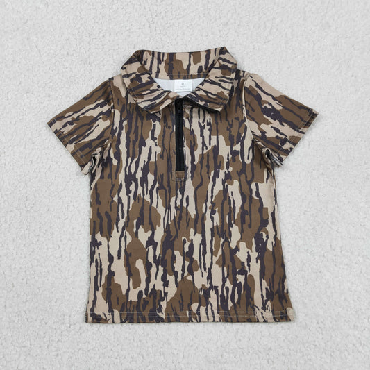 BT1726 Army Green Camouflage Zip Polo Short Sleeve Boys Top 202605 RTS