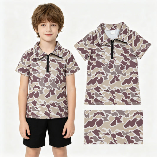 BT1727 Gray Green Camouflage Zip Polo Short Sleeve Boys Top 202605 RTS