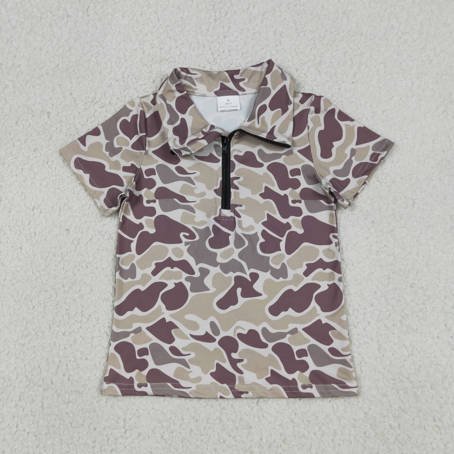 BT1727 Gray Green Camouflage Zip Polo Short Sleeve Boys Top 202605 RTS
