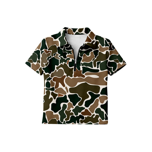 MOQ 5 PCS preorder BT1729 Brown Green Camouflage Zip Polo Short Sleeve Boys Top 202601
