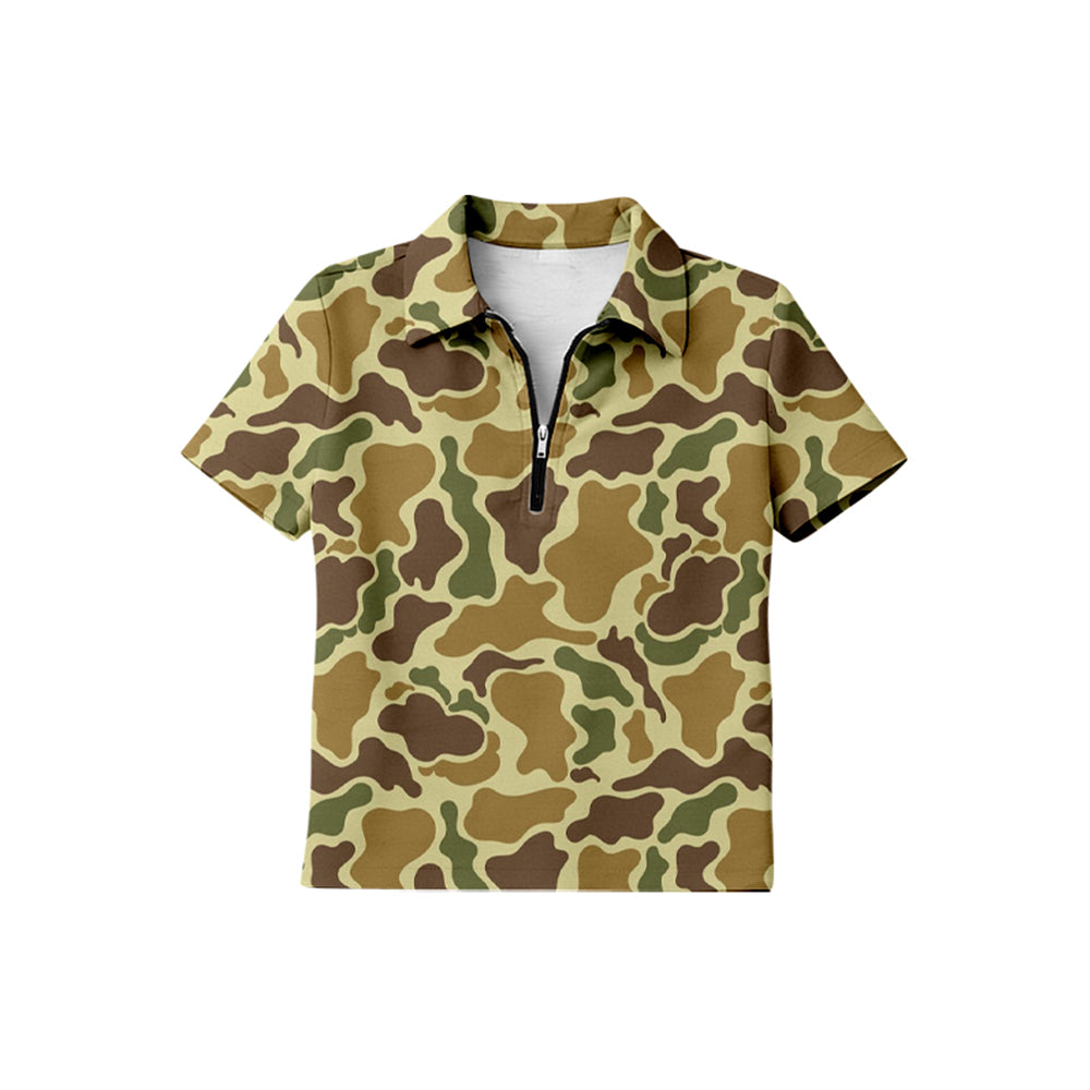 MOQ 5 PCS preorder BT1730 Yellow Brown Camouflage Zip Polo Short Sleeve Boys Top 202601