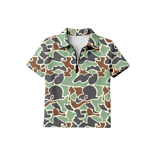 MOQ 5 PCS preorder BT1733 Gray Brown Green Camouflage Zip Polo Short Sleeve Boys Top 202601