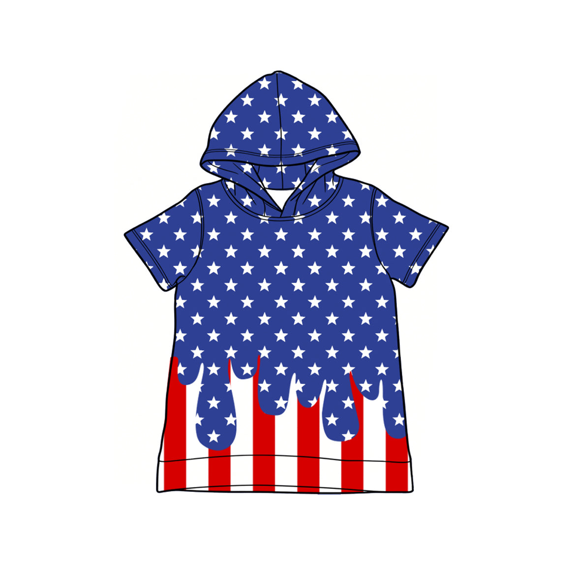 MOQ 5 PCS preorder BT1740 4th of July Star Stripe Blue Hooded Short Sleeve Boys Top 202602