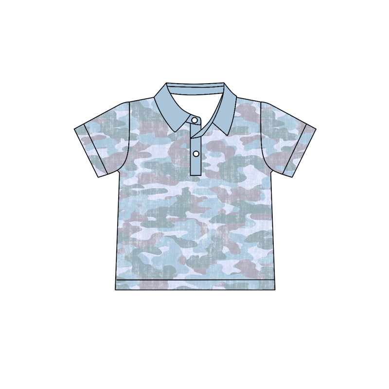 MOQ 5 PCS preorder BT1742 Gray Blue Camouflage Polo Short Sleeve Boys Top 202602