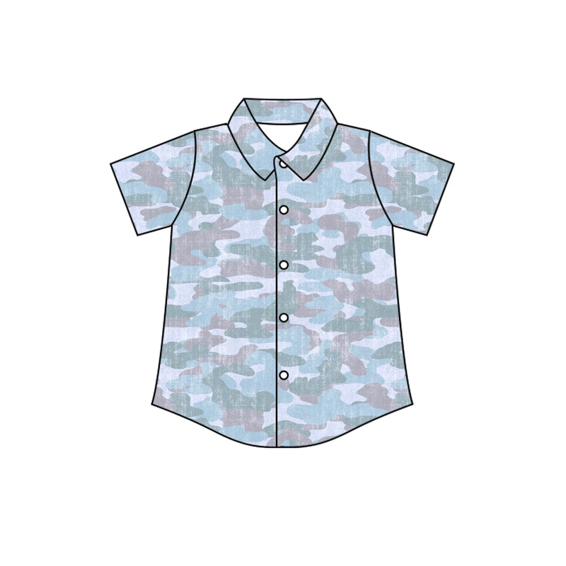 MOQ 5 PCS preorder BT1743 Gray Blue Camouflage Polo Buttons Short Sleeve Boys Top 202602