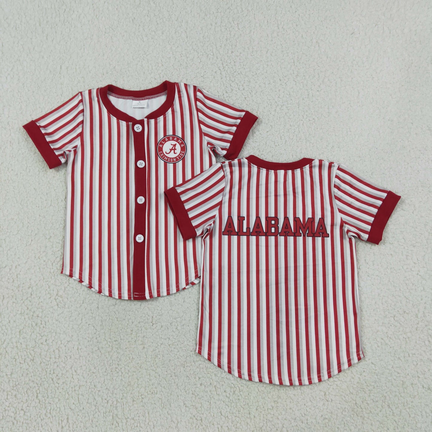 BT1746 GO TEAM ALABAMA Gray Red Stripe Buttons Short Sleeve Boys Top 202608 RTS