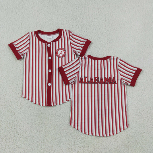 BT1746 GO TEAM ALABAMA Gray Red Stripe Buttons Short Sleeve Boys Top 202608 RTS