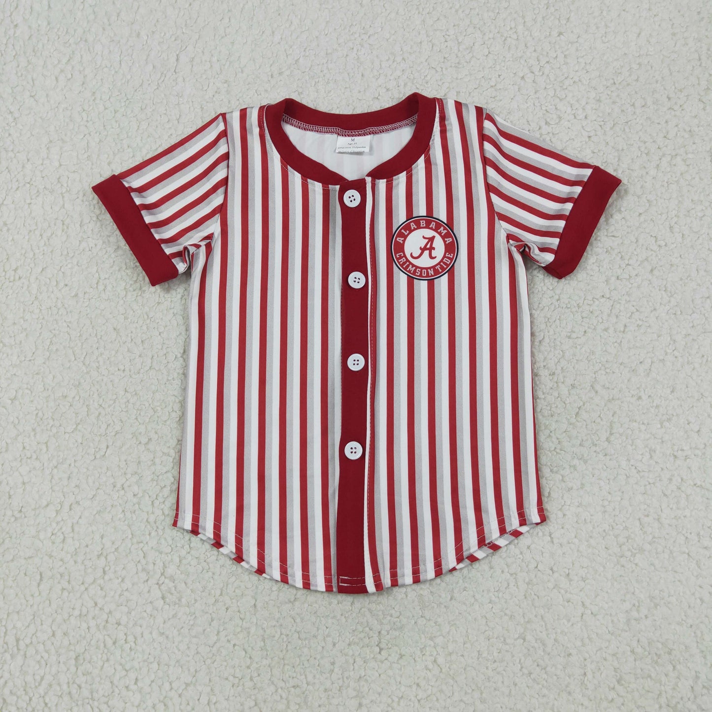 BT1746 GO TEAM ALABAMA Gray Red Stripe Buttons Short Sleeve Boys Top 202608 RTS