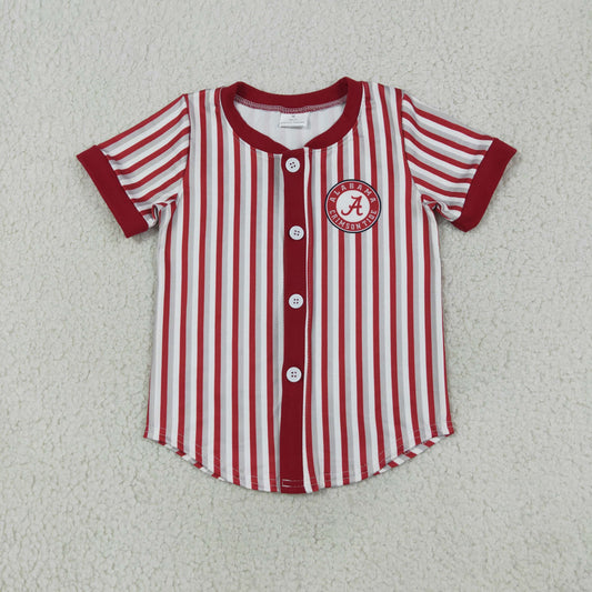 BT1746 GO TEAM ALABAMA Gray Red Stripe Buttons Short Sleeve Boys Top 202608 RTS