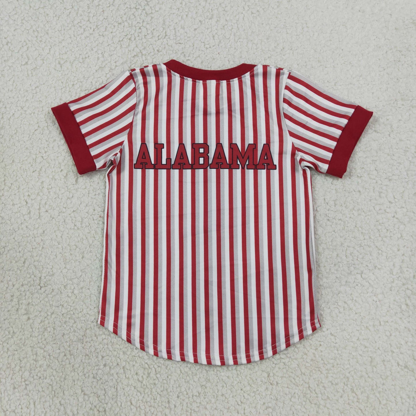 BT1746 GO TEAM ALABAMA Gray Red Stripe Buttons Short Sleeve Boys Top 202608 RTS