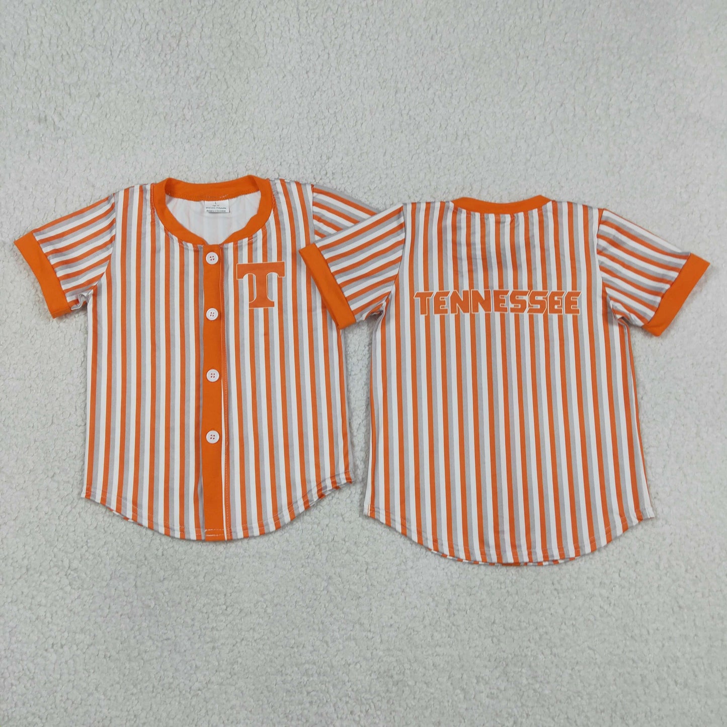BT1747 GO TEAM Tennessee Gray Orange Stripe Buttons Short Sleeve Boys Top 202604 RTS
