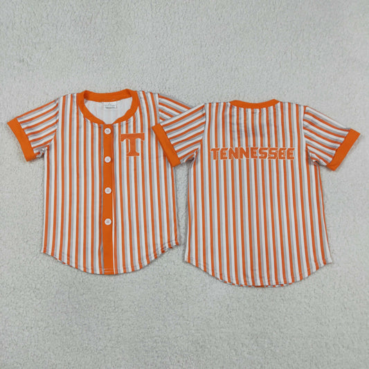 BT1747 GO TEAM Tennessee Gray Orange Stripe Buttons Short Sleeve Boys Top 202604 RTS