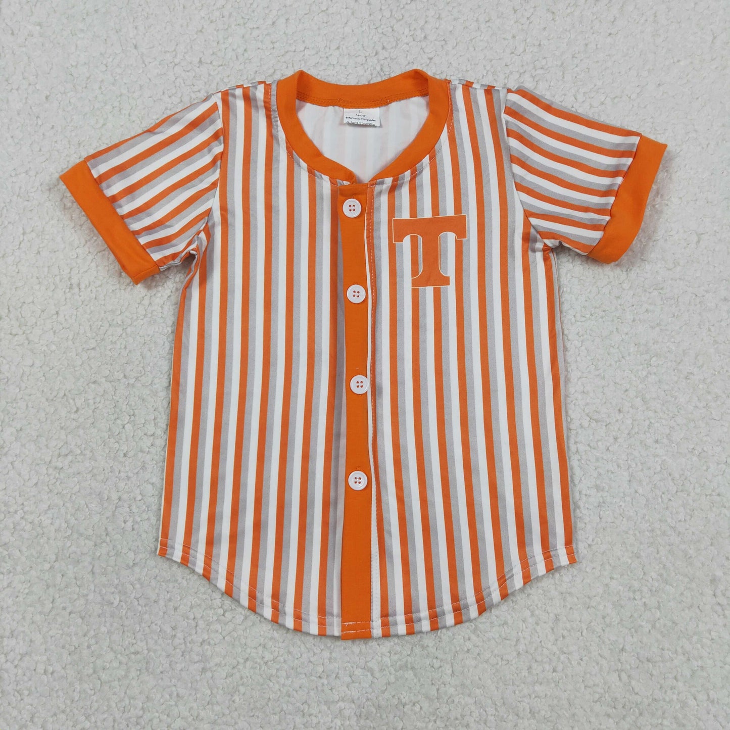 BT1747 GO TEAM Tennessee Gray Orange Stripe Buttons Short Sleeve Boys Top 202604 RTS