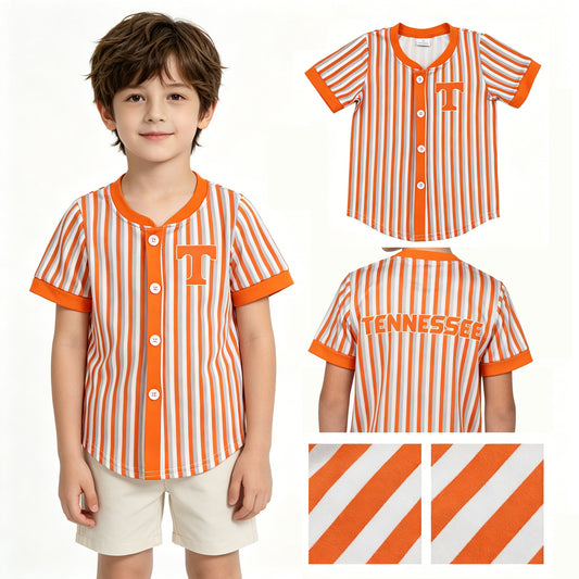 BT1747 GO TEAM Tennessee Gray Orange Stripe Buttons Short Sleeve Boys Top 202604 RTS