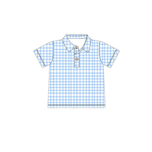 MOQ 5 PCS preorder BT1748 Light Blue Plaid Polo Short Sleeve Boys Top 202603