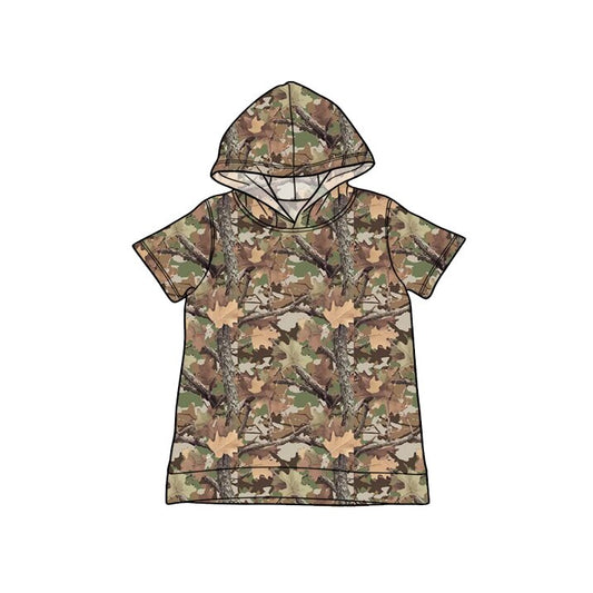MOQ 5 PCS preorder BT1750 Branch and Leaf Brown Green Hooded Short Sleeve Boys Top 202603