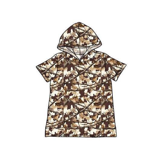 MOQ 5 PCS preorder BT1754 Branch and Leaf Brown Hooded Short Sleeve Boys Top 202603