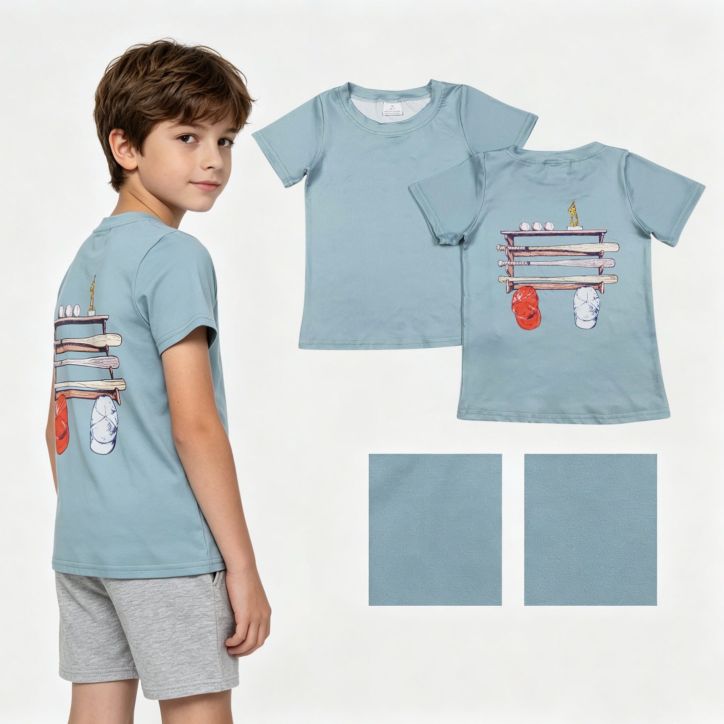 BT1762 Hat Baseball Blue Green Short Sleeve Boys Top 202605 RTS