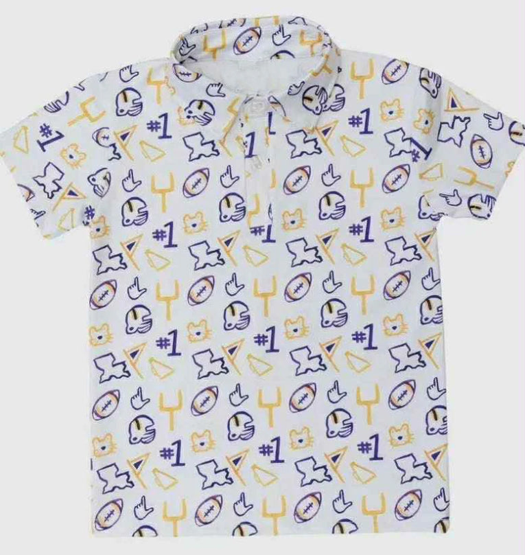 MOQ 5 PCS Preorder BT1764 Adult Male GO TEAM Helmet Gesture White Polo Buttons Short Sleeve Top 202603