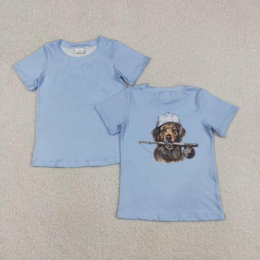 BT1765 Blue Camouflage Hat Puppy Fishing Print Short Sleeve Boys Top 202605 RTS