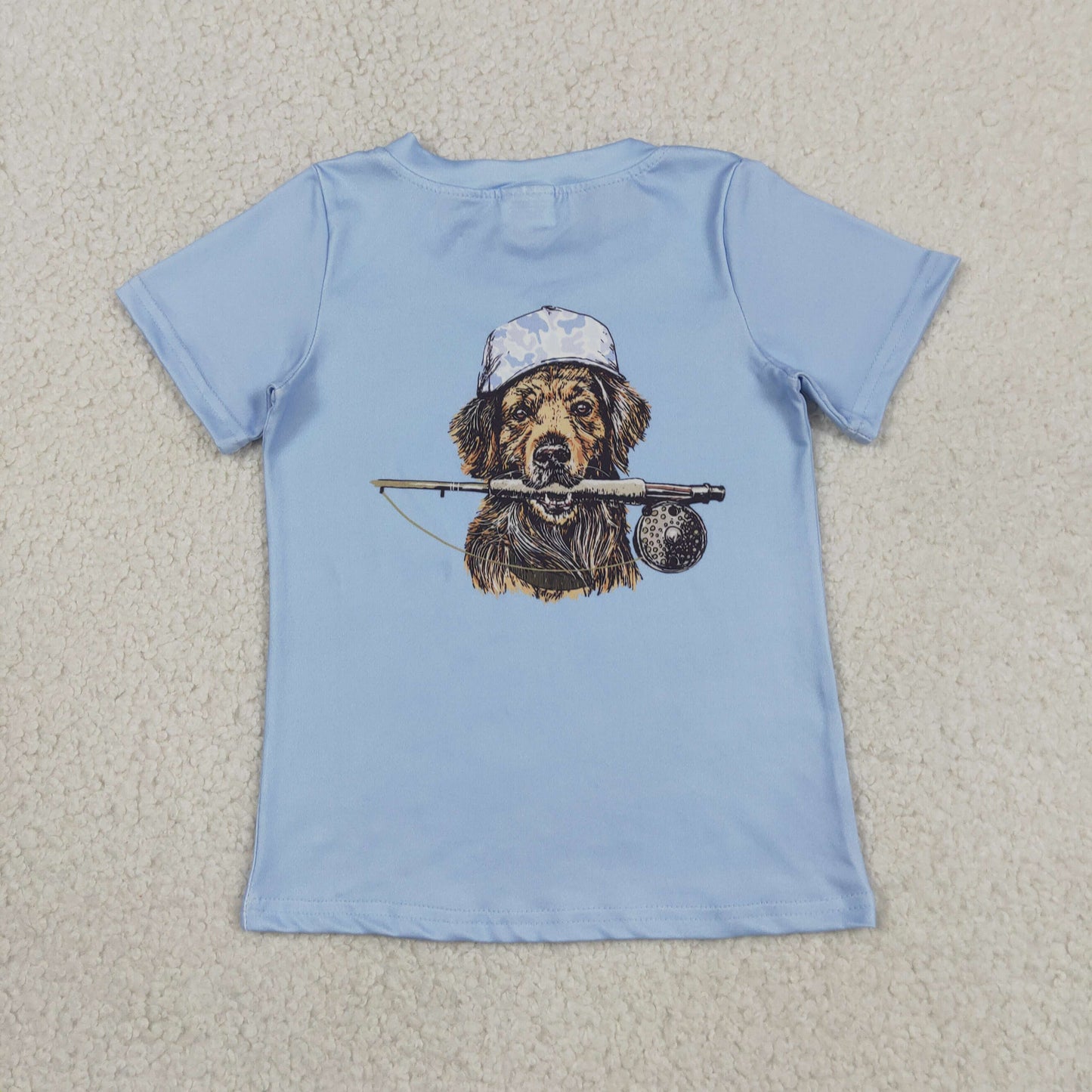 BT1765 Blue Camouflage Hat Puppy Fishing Print Short Sleeve Boys Top 202605 RTS