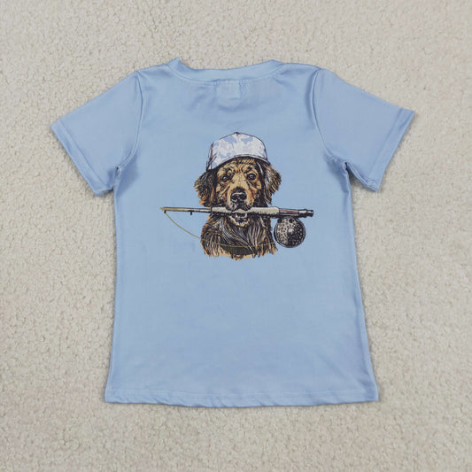 BT1765 Blue Camouflage Hat Puppy Fishing Print Short Sleeve Boys Top 202605 RTS