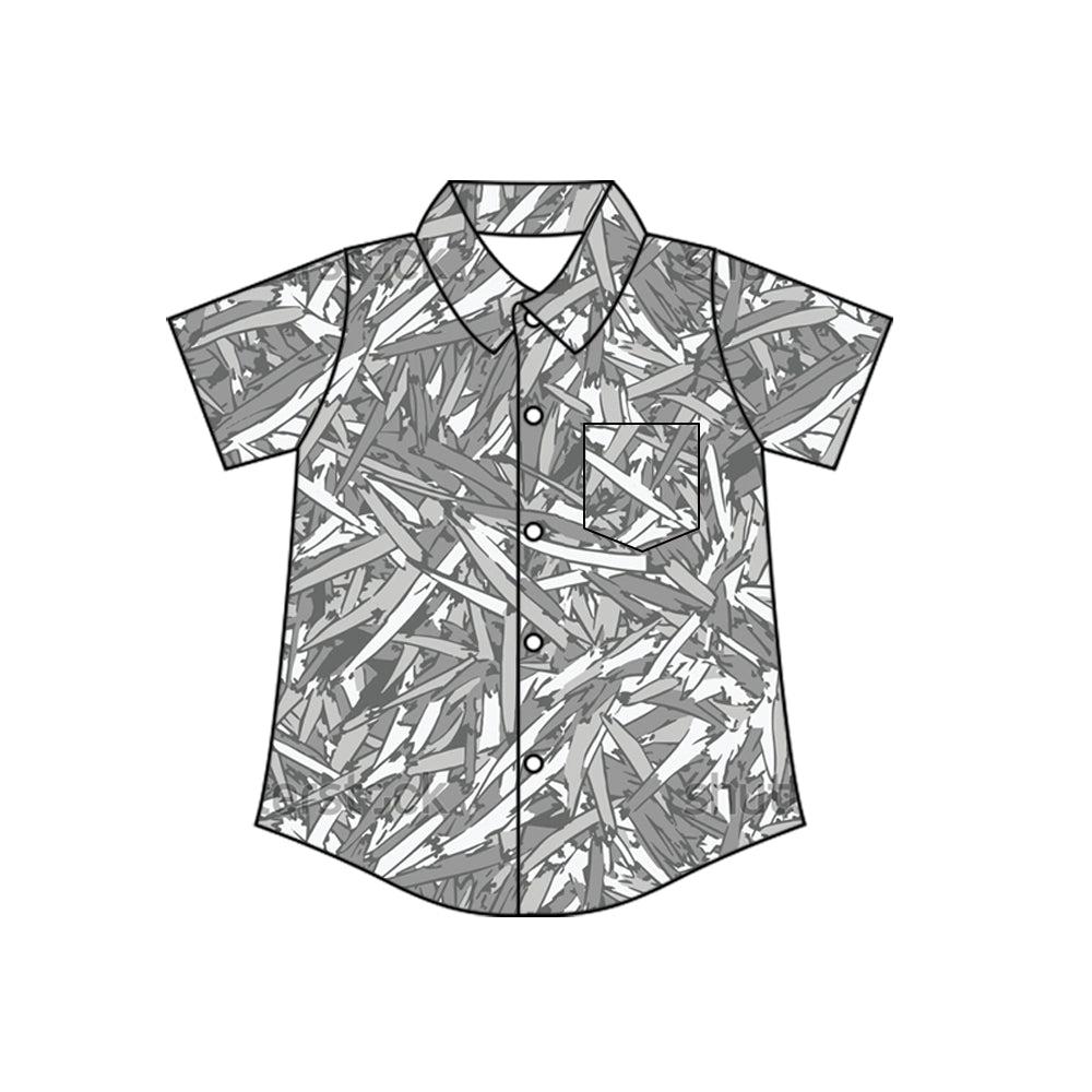 MOQ 5 PCS preorder BT1784 Dead Branch Pattern Gray Buttons Polo Short Sleeve Boys Top 202604