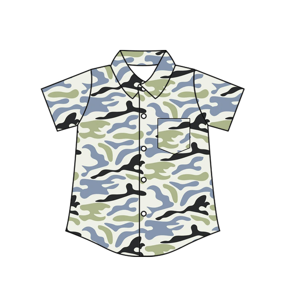 MOQ 5 PCS preorder BT1785 Light Blue Green Camouflage Buttons Polo Short Sleeve Boys Top 202604