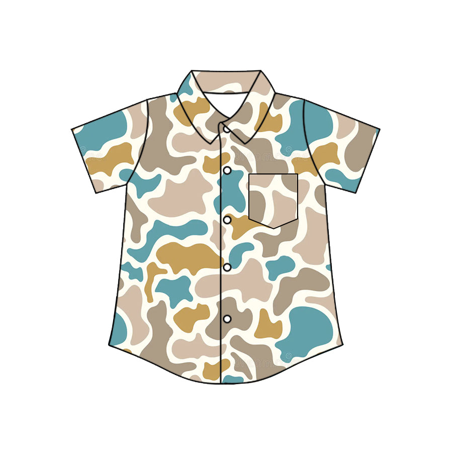 MOQ 5 PCS preorder BT1788 Blue Green Khaki Camouflage Buttons Polo Short Sleeve Boys Top 202604