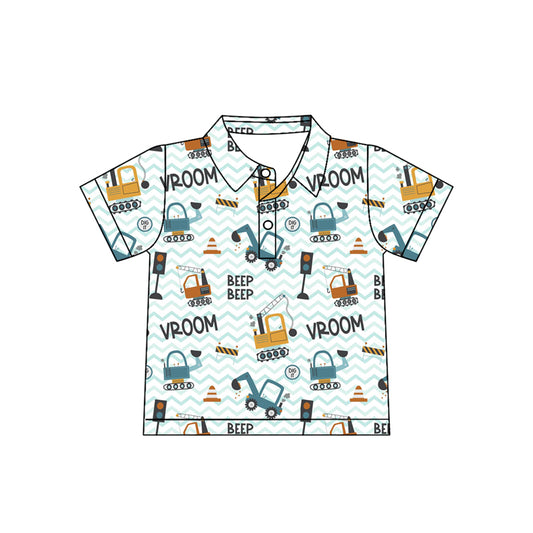 MOQ 5 PCS preorder BT1793 Excavator Trucks White Polo Short Sleeve Boys Top 202604