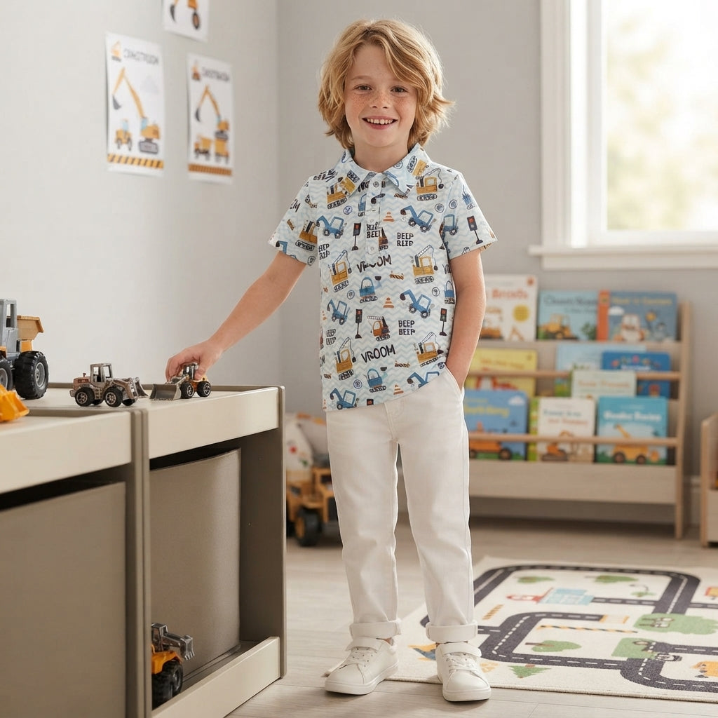 BT1793 VROOM Excavator Kids Boys Polo Shirt Top
