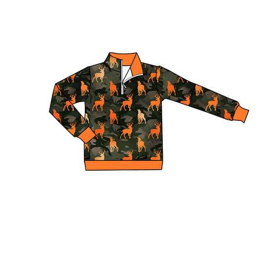 MOQ 5 PCS preorder BT1802 Deer Hunting Brown Green Orange Camouflage Zip Collar Polo Long Sleeve Boys Top 202604