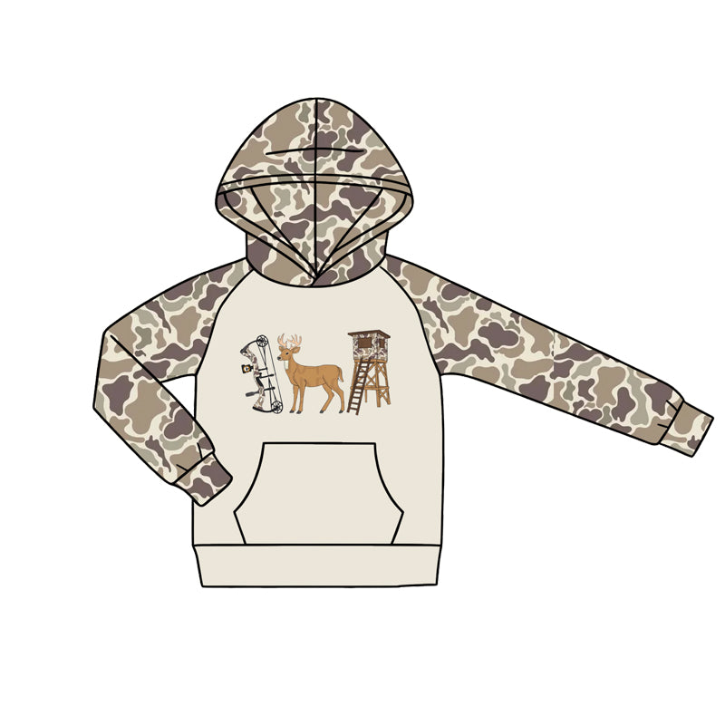 MOQ 5 PCS preorder BT1804 Deer Hunting Beige Brown Camouflage Pocket Hooded Long Sleeve Boys Top 202604