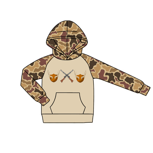 MOQ 5 PCS preorder BT1807 Deer Hunting Brown Camouflage Pocket Hooded Long Sleeve Boys Top 202604