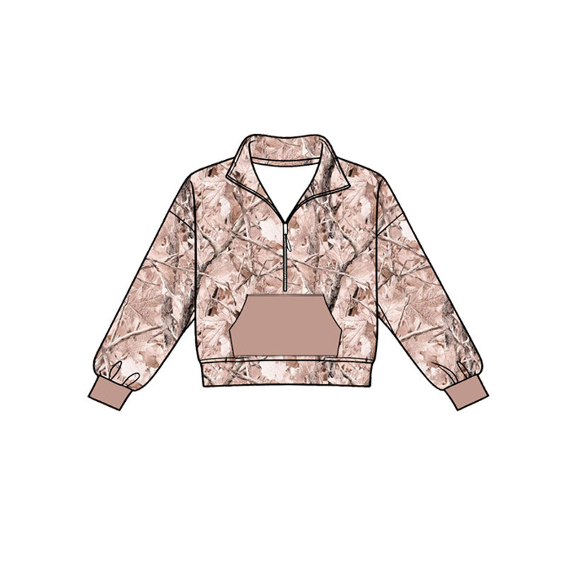 MOQ 5 PCS preorder BT1809 Branches Leaves Light Brown Pocket Zip Collar Long Sleeve Boys Top 202604