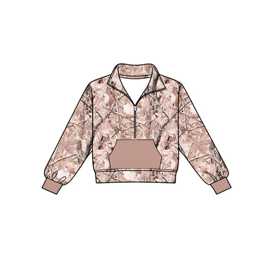 MOQ 5 PCS preorder BT1809 Branches Leaves Light Brown Pocket Zip Collar Long Sleeve Boys Top 202604