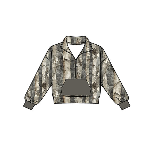 MOQ 5 PCS preorder BT1811 Branches Leaves Gray Green Pocket Zip Collar Long Sleeve Boys Top 202604