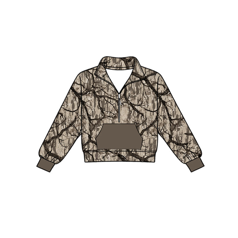MOQ 5 PCS preorder BT1812 Branches Leaves Gray Brown Pocket Zip Collar Long Sleeve Boys Top 202604