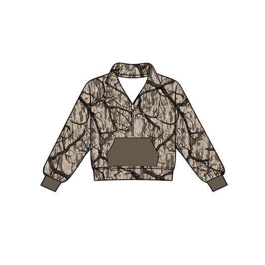 MOQ 5 PCS preorder BT1812 Branches Leaves Gray Brown Pocket Zip Collar Long Sleeve Boys Top 202604
