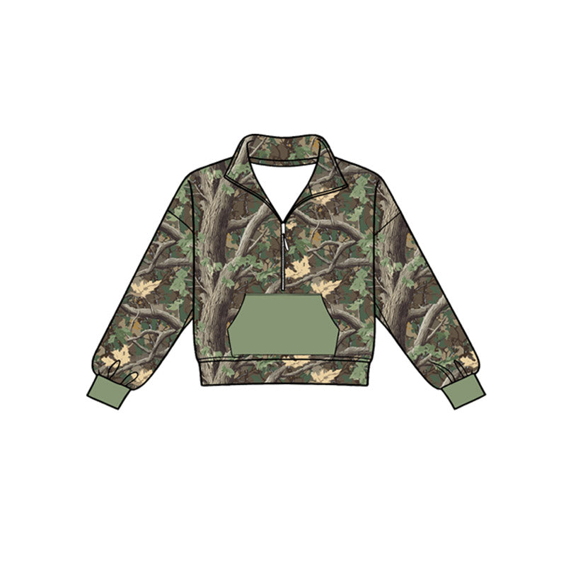 MOQ 5 PCS preorder BT1813 Branches Leaves Green Pocket Zip Collar Long Sleeve Boys Top 202604