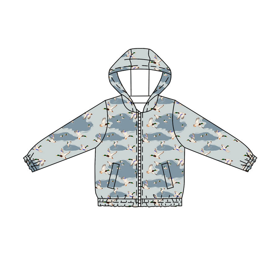 MOQ 5 PCS preorder BT1814 Duck Hunting Gray Blue Hooded Zip Long Sleeve Boys Top with Pocket 202604