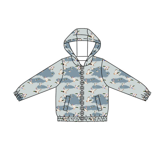 MOQ 5 PCS preorder BT1814 Duck Hunting Gray Blue Hooded Zip Long Sleeve Boys Top with Pocket 202604