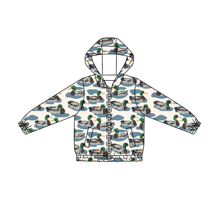 MOQ 5 PCS preorder BT1816 Duck Hunting Beige Hooded Zip Long Sleeve Boys Top with Pocket 202604