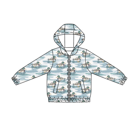 MOQ 5 PCS preorder BT1817 Duck Hunting Blue White Hooded Zip Long Sleeve Boys Top with Pocket 202604